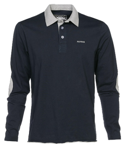 PATRICK PHOENIXM1C - Polo Longues Manches en Bleu Marin Homme Coton Enzyme Jersey Lavé Plusieurs Tailles