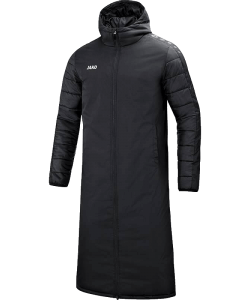 JAKO Team 7105 - Long Coat Black For Men Water Resistant Top Material Thermal Lining Several Sizes Two-Way Zipper Quilted Hood