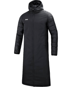 JAKO Team 7105 - Manteau Noir Long Homme Matériel Supérieur Résistant Eau Doublure Thermique Plusieurs Tailles Zippé à Double Sens Capuchon Matelassé