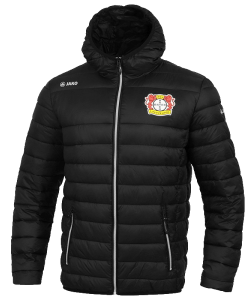 JAKO Bayer 04 Leverkusen BA7303 - Veste Matelassée Homme Enfant en Noir Rembourrage Thermo-Isolant Capuchon Poches Latérales Zippées