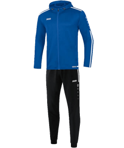 JAKO M9419 Striker 2.0 - Hooded Polyester Tracksuit Mens Kids Several Colors Sizes Zipped Side Pockets Contrast Stripes Elastic Edge With Drawcord