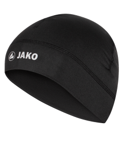 JAKO 1229 - Bonnet Fonctionnel Run Noir Hommes Femmes Enfants 2 Tailles Junior Senior Impressions Réfléchissantes Intérieur Brossé Garde Chaleur