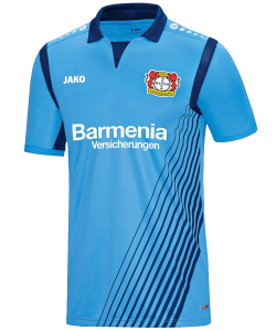 JAKO Bayer 04 Leverkusen BA4217S - Maillot Manches Courtes Homme Enfants Respirant Col Rond Plusieurs Tailles Couleur Bleu Ciel Logo Imprimé