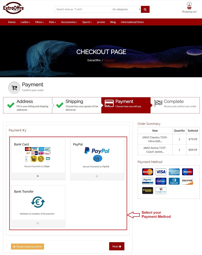 ExtraOffre Sport Payment Methods