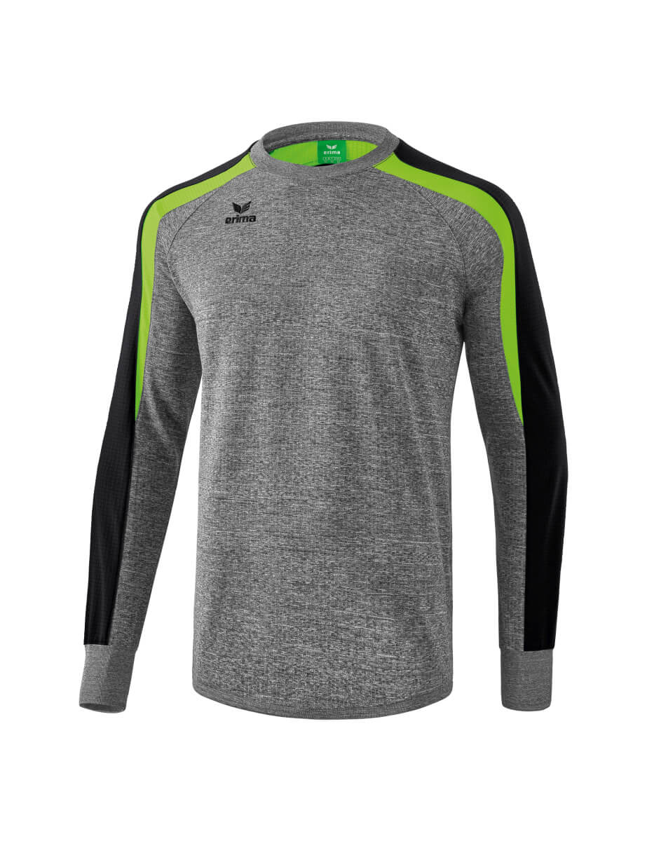 ERIMA 1071867 Sweat-Shirt Entraînement Liga 2.0 Gris Chiné/Noir/Vert Gecko