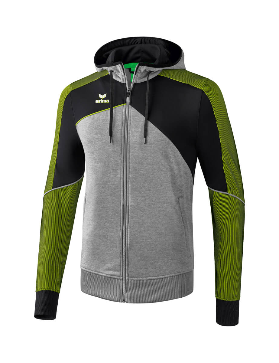 ERIMA 1071806 Hooded Training Jacket Premium One 2.0 Heather Grey/Black/Lime Pop