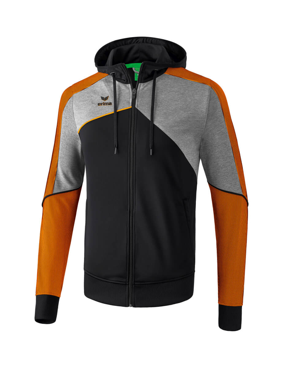 ERIMA 1071807 Hooded Training Jacket Premium One 2.0 Black/Heather Grey/Fluo Orange