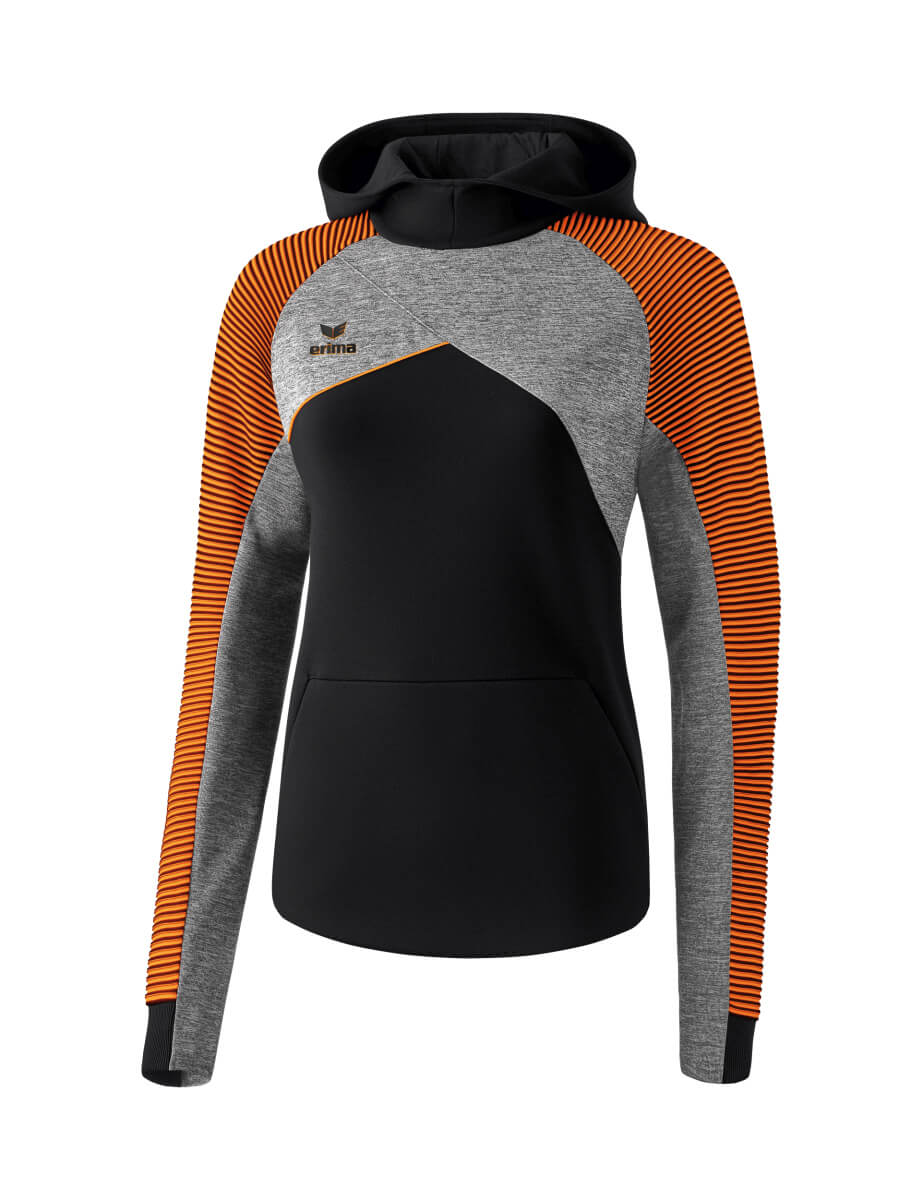 ERIMA 1071823 Sweat à Capuche Premium One 2.0 Noir/Gris Chiné/Orange Fluo