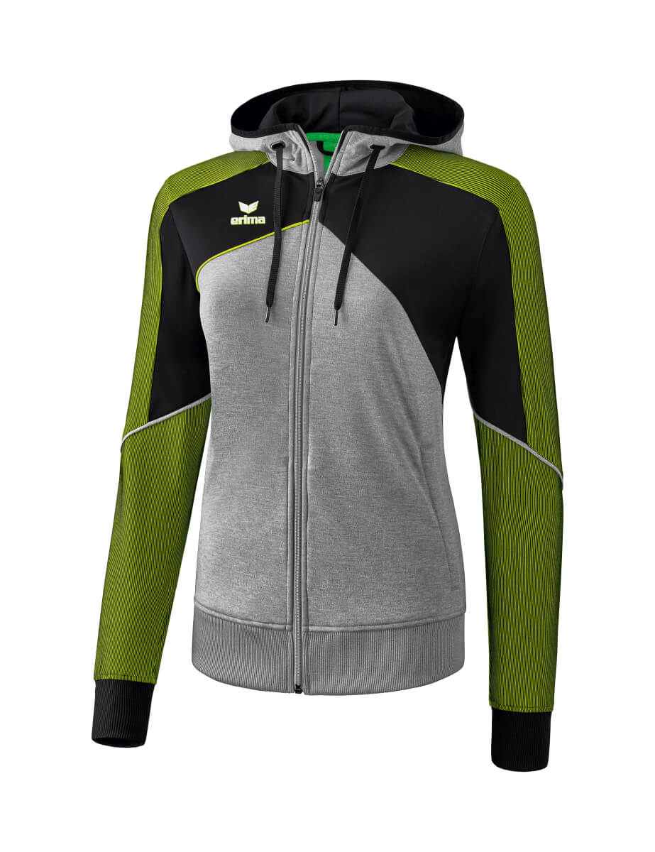 ERIMA 1071830 Hooded Training Jacket Premium One 2.0 Heather Grey/Black/Lime Pop