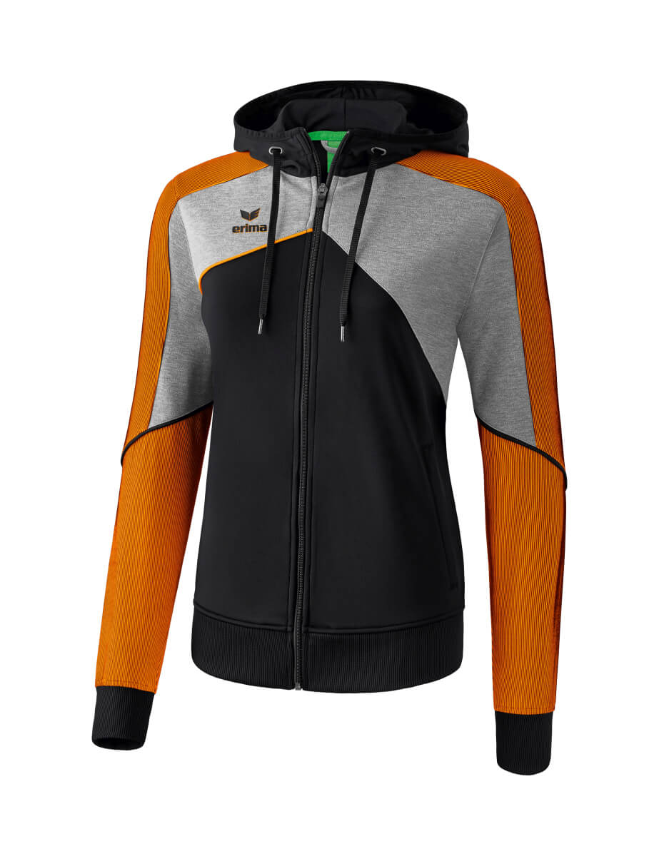 ERIMA 1071831 Hooded Training Jacket Premium One 2.0 Black/Heather Grey/Fluo Orange
