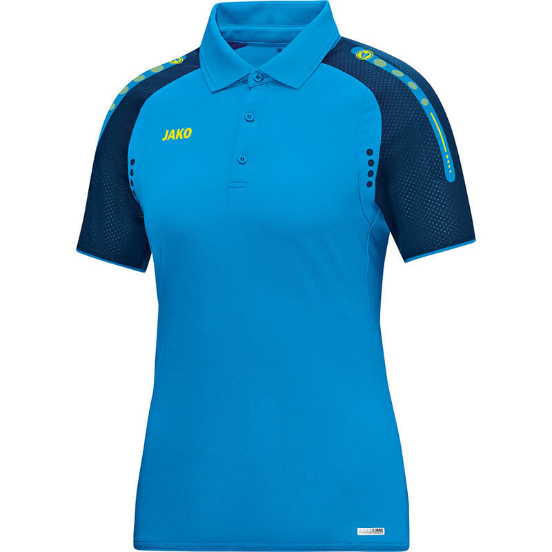 JAKO-WOMEN-6317-89 Polo T-Shirt Champ Bleu/Bleu Marin/Jaune Fluo Avant