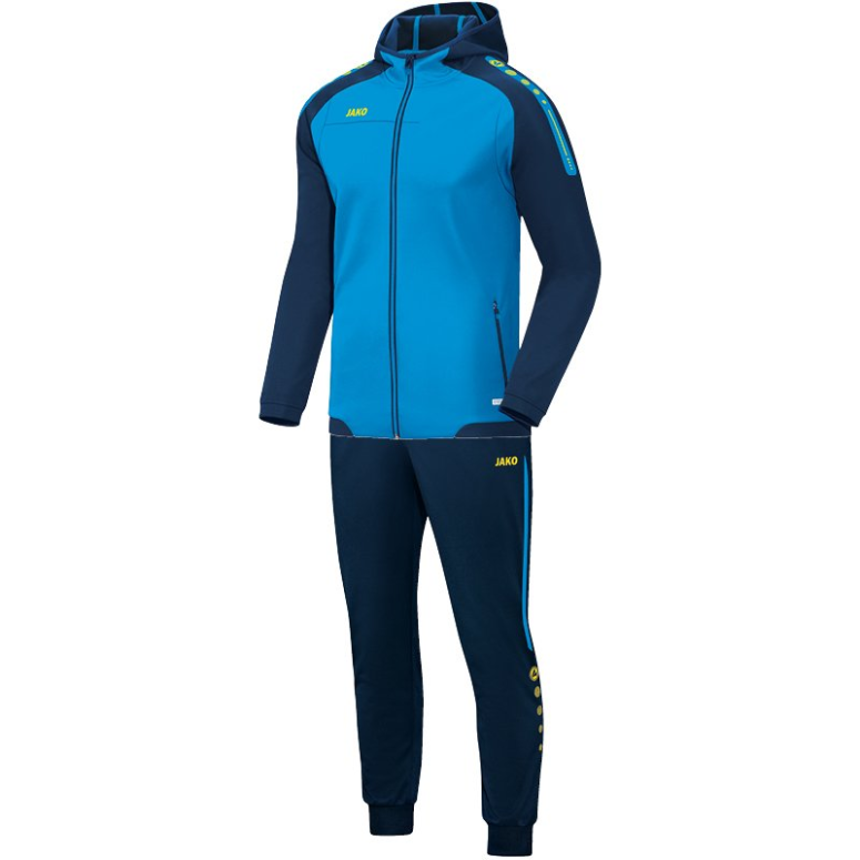 JAKO-M9417-89 Hooded Polyester Tracksuit Champ Blue/Navy/Fluo Yellow