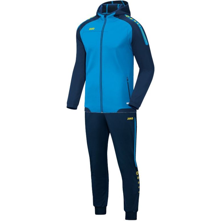 JAKO-M9417-89 Survêtement Polyester à Capuchon Champ Bleu/Bleu Marin/Jaune Fluo