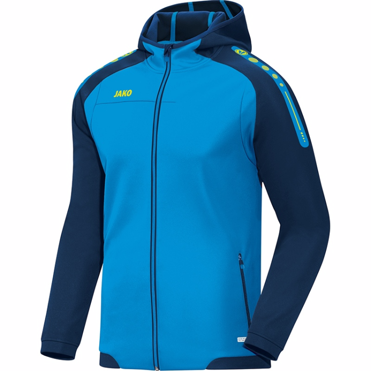 JAKO-6817M-89-1 Hooded Jacket Champ Blue/Navy/Fluo Yellow Front