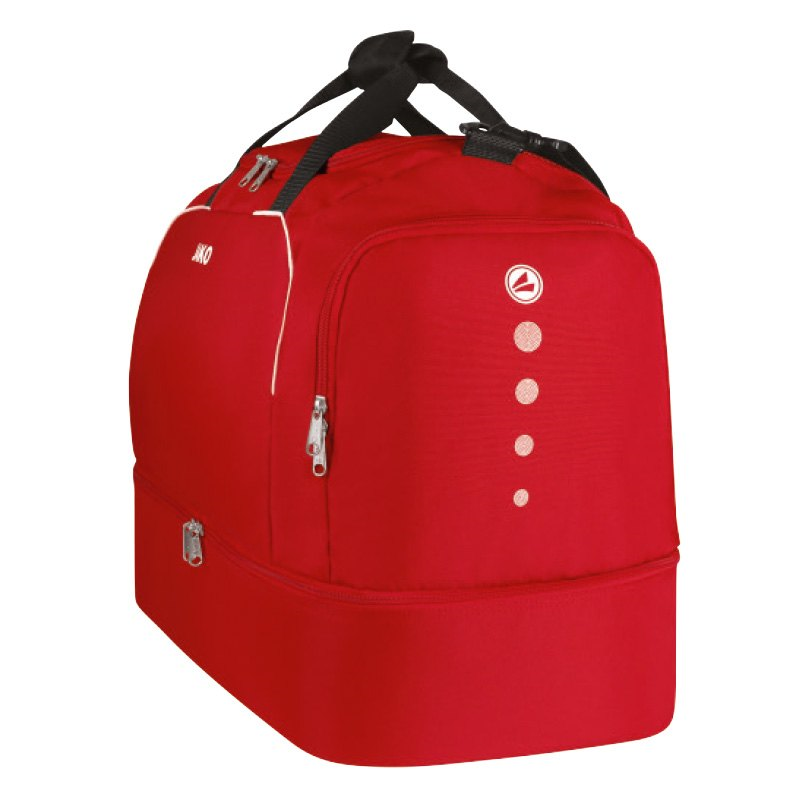 JAKO 2050-01-1 Sports Bag Classico Red Extra Deep Compartment on the Left Side For Wet Clothes