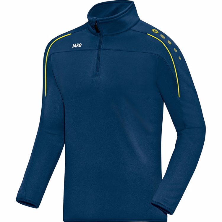 JAKO 8650-42 Sweater Ziptop 1/4 Front Zipper Classico Night Blue/Lemon Front