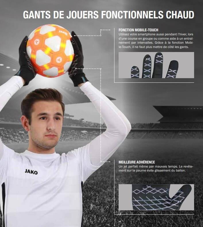 JAKO-1234-CATALOG Gants Joueurs Fonctionnels Chaud