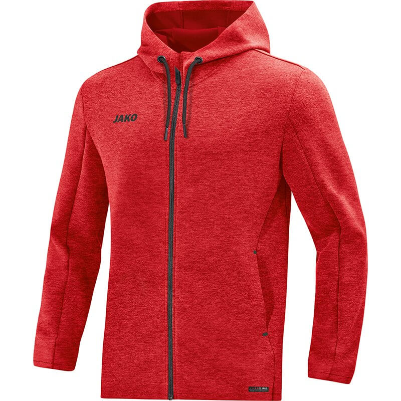 JAKO-6829M-01-1 Veste à Capuchon Premium Basics Rouge Mêlé Face