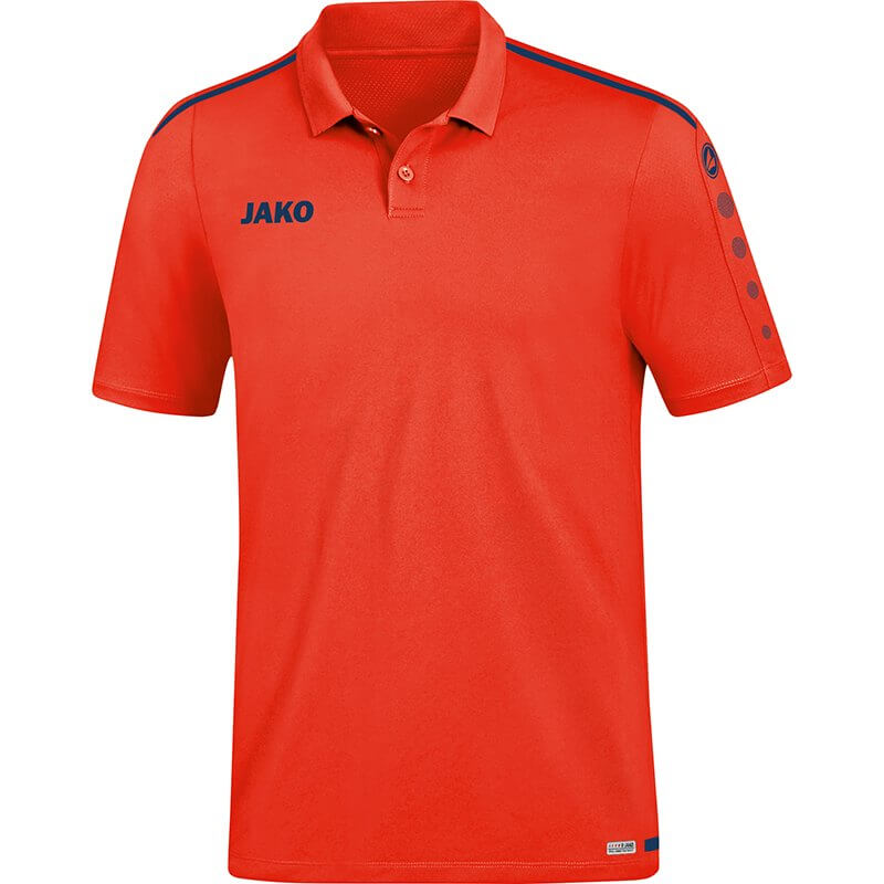 JAKO-6319-18-1 Polo Striker 2.0 Flamme/Bleu Marin Face