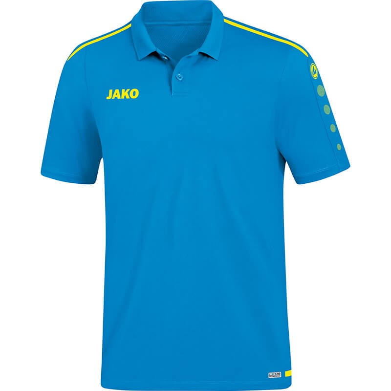 JAKO-6319-89-1 Polo Striker 2.0 Bleu/Jaune Fluo Face