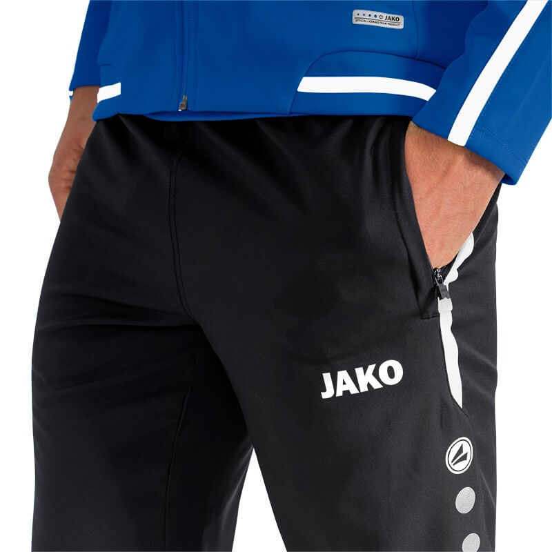JAKO-6519-08-5 Leisure Pants Striker 2.0 Black/White Zipped Side Pockets