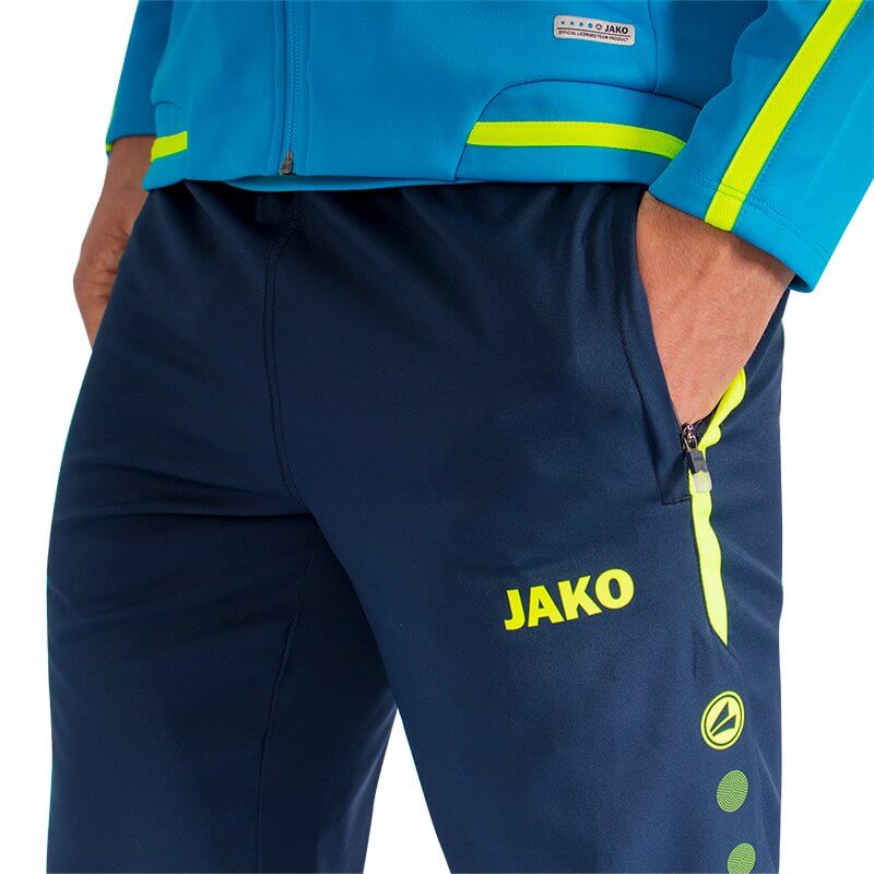 JAKO-6519-89-5 Leisure Pants Striker 2.0 Navy/Fluo Yellow Zipped Side Pockets