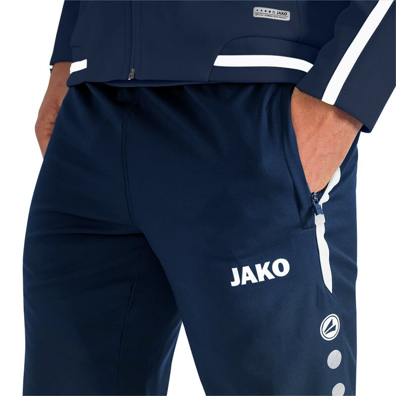 JAKO-6519-99-5 Leisure Pants Striker 2.0 Navy/White Zipped Side Pockets