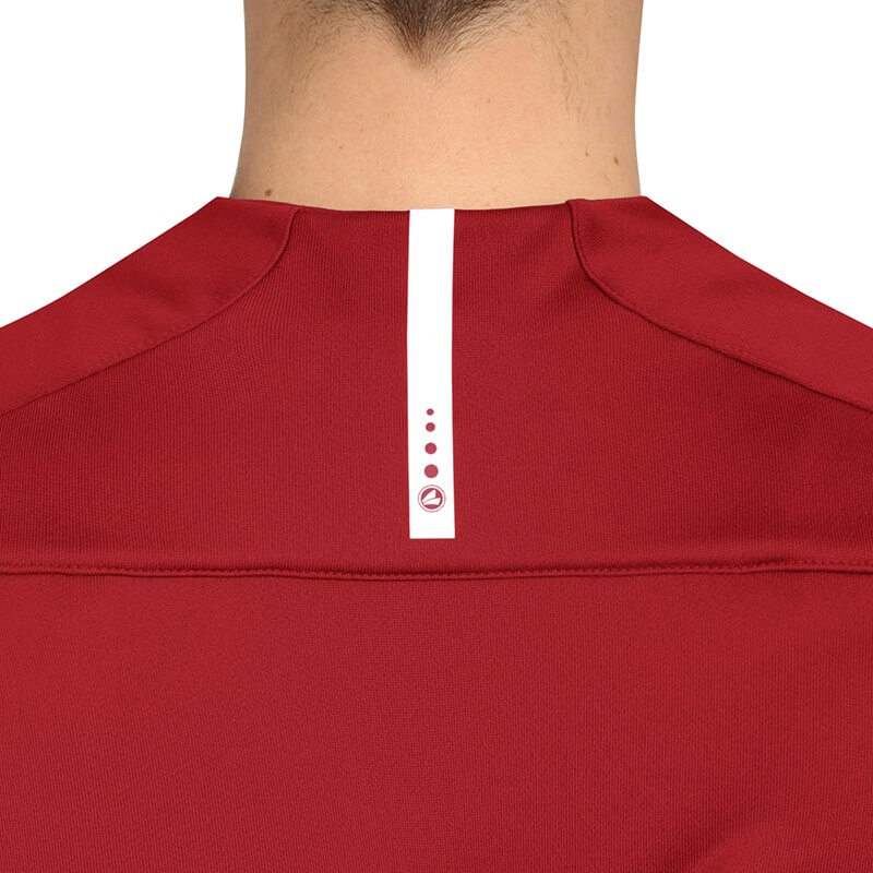 JAKO-8819-11-8 Sweater Striker 2.0 Rouge Chili/Blanc Tape Contrastant au Cou