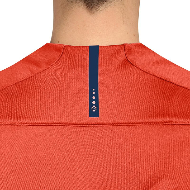 JAKO-8819-18-8 Sweater Striker 2.0 Flamme/Bleu Marin Tape Contrastant au Cou