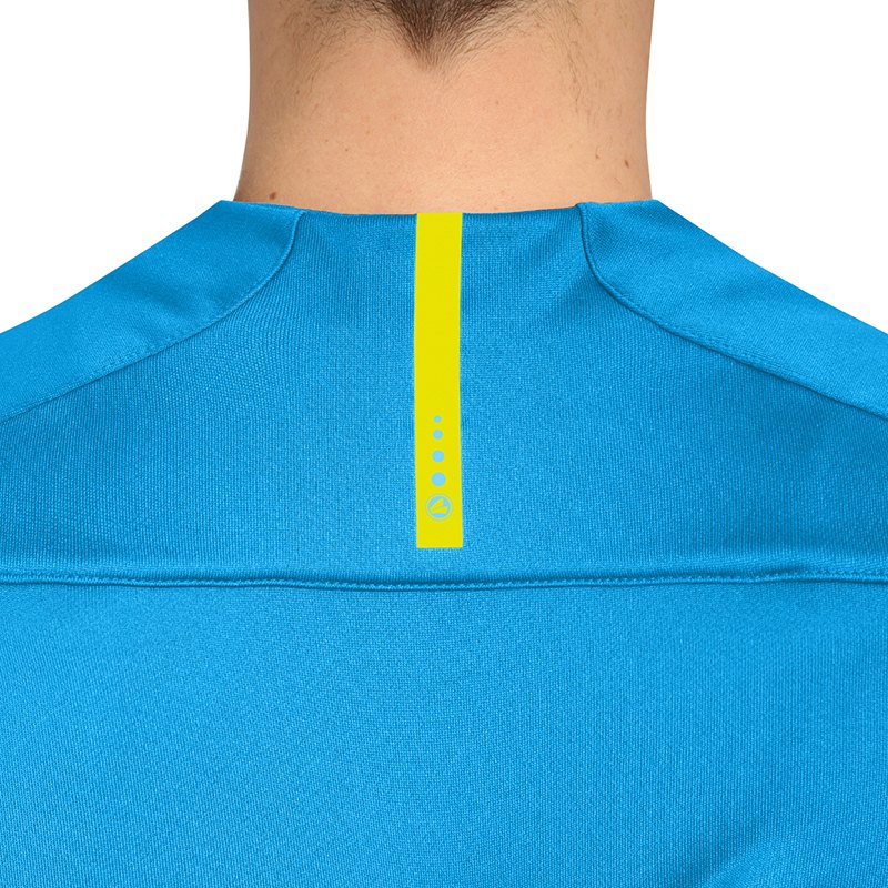 JAKO-8819-89-8 Sweater Striker 2.0 Bleu/Jaune Fluo Tape Contrastant au Cou