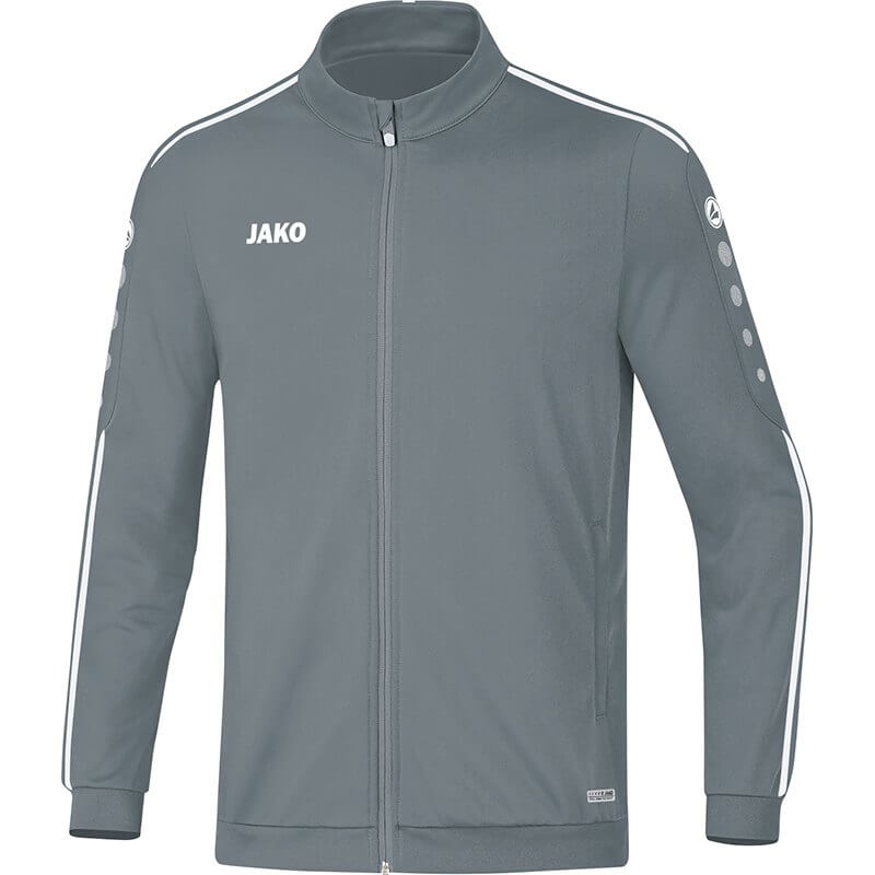 JAKO-9319-40-1 Polyester Jacket Striker 2.0 Stone Grey/White Front